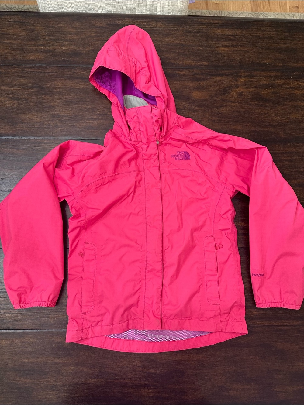 The North Face Girls' Bright Pink Hooded Rain Jacket